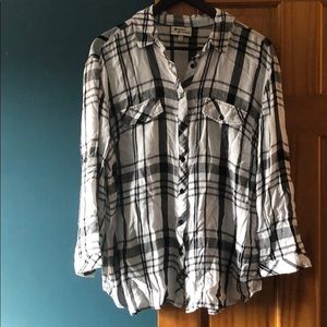 Black and white plaid button down shirt.